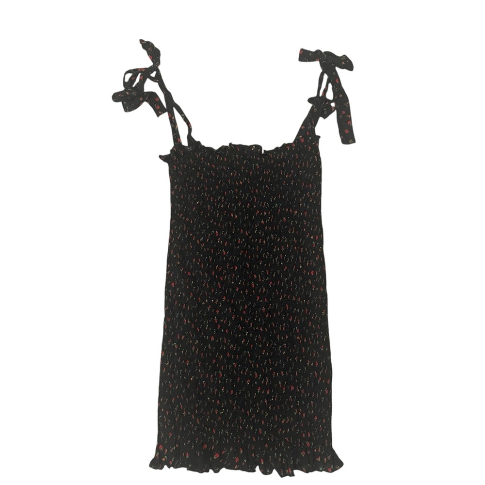 Free People Bella Black Floral Print Smocked Tie-Strap Bodycon Mini Dress NWT - Picture 3 of 9